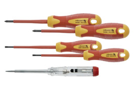 HOGERT, HT1S994, 5- piece insulated screwdriver set, 1000 V, S2 steel. With voltage tester